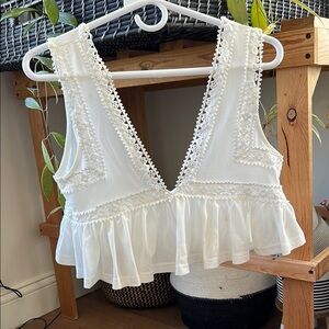 Elegant White Lace Trimmed Women's Top